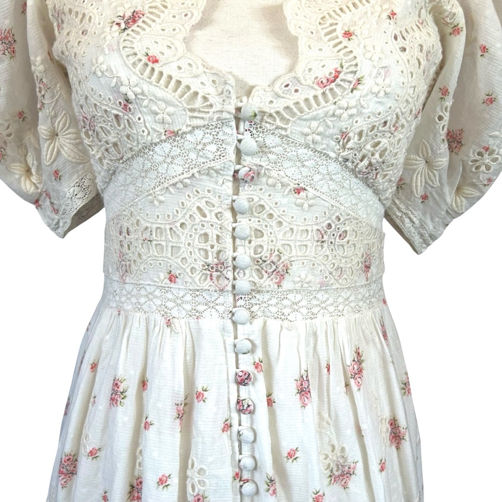 LoveShackFancy Stacy Floral Print Broderie Cotton Maxi Dress Cottagecore Size 0 - Picture 7 of 16